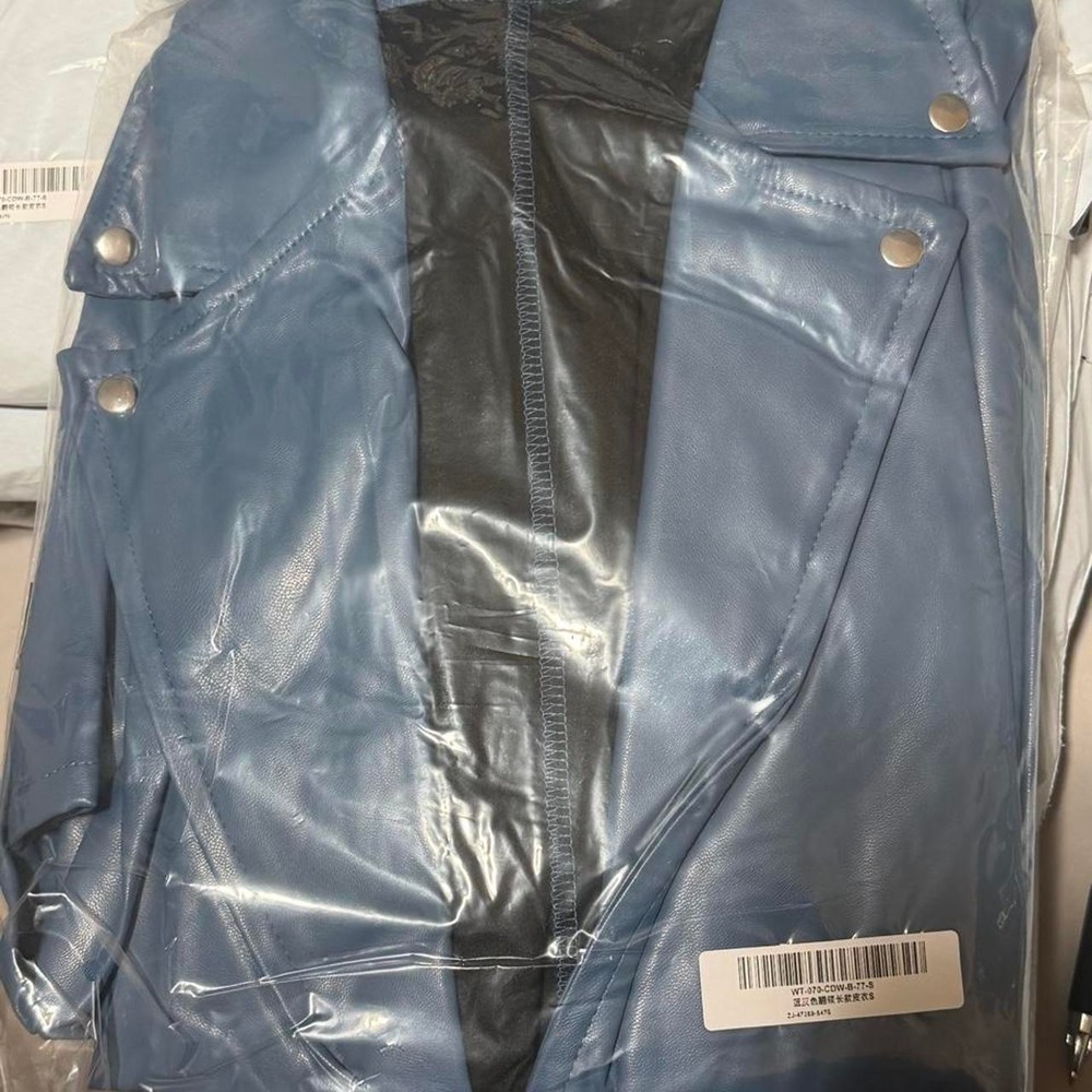 Womens Blue Faux Leather Trench Overcoat Longline Jacket Navy S